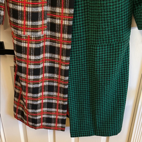Dressed in LALA Plaid and Houndstooth Trench Coat - Red, Green, Black - Picture 5 of 14